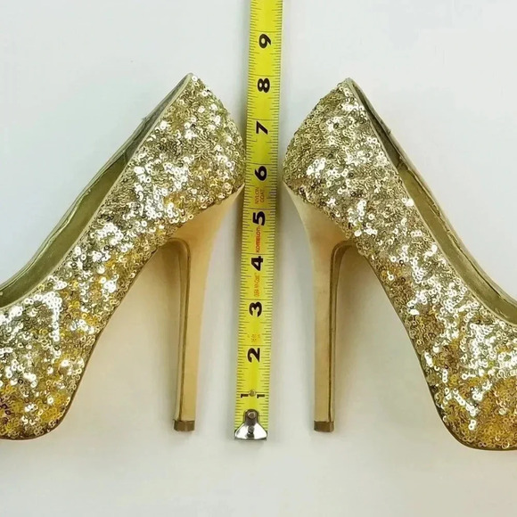Steve Madden Size 6.5M Bitter Platform Gold Sequin Stiletto Heel Women's Pumps - Picture 4 of 12